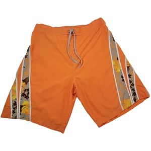 Iguana Mens XXL Yellow Brown/Orange Swim Trunks Board Shorts Side Pocket Surf